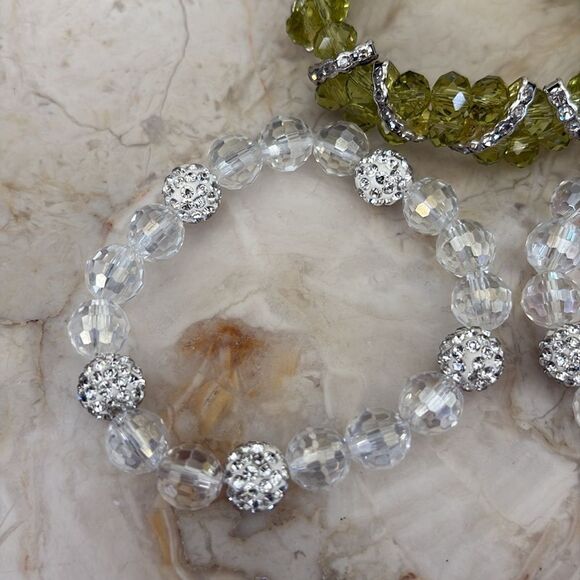 Triple Set of Crystal Beaded Stretch Bracelets - Picture 7 of 9